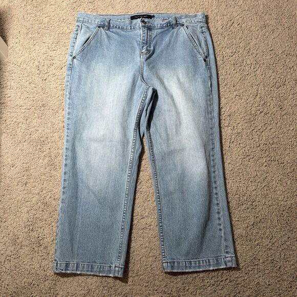 Calvin Klein Women's Light Wash Capri Wide Jeans High Rise Stretch Denim Y2K 14 - Picture 1 of 11